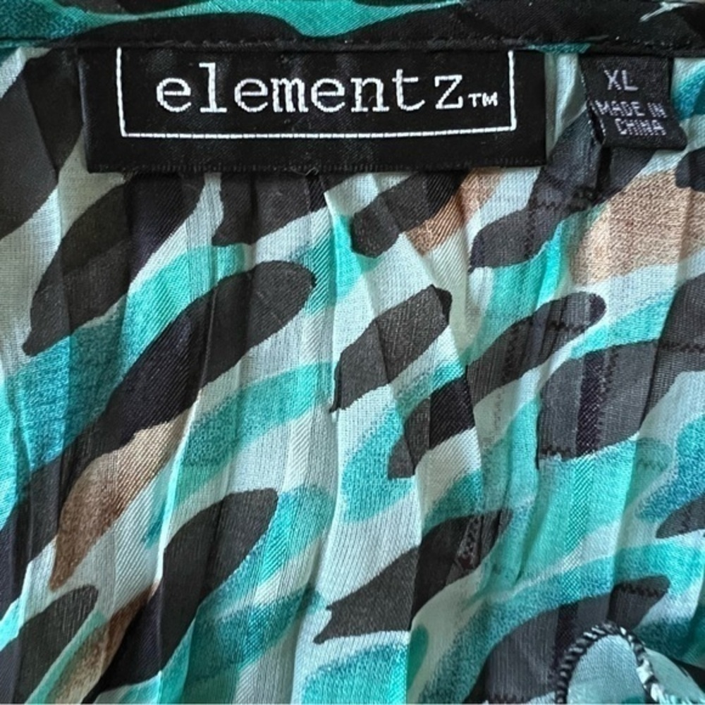 Elementz turquoise, black, white & tan over-blouse, sheer. Size XL. Like new. - Picture 6 of 6